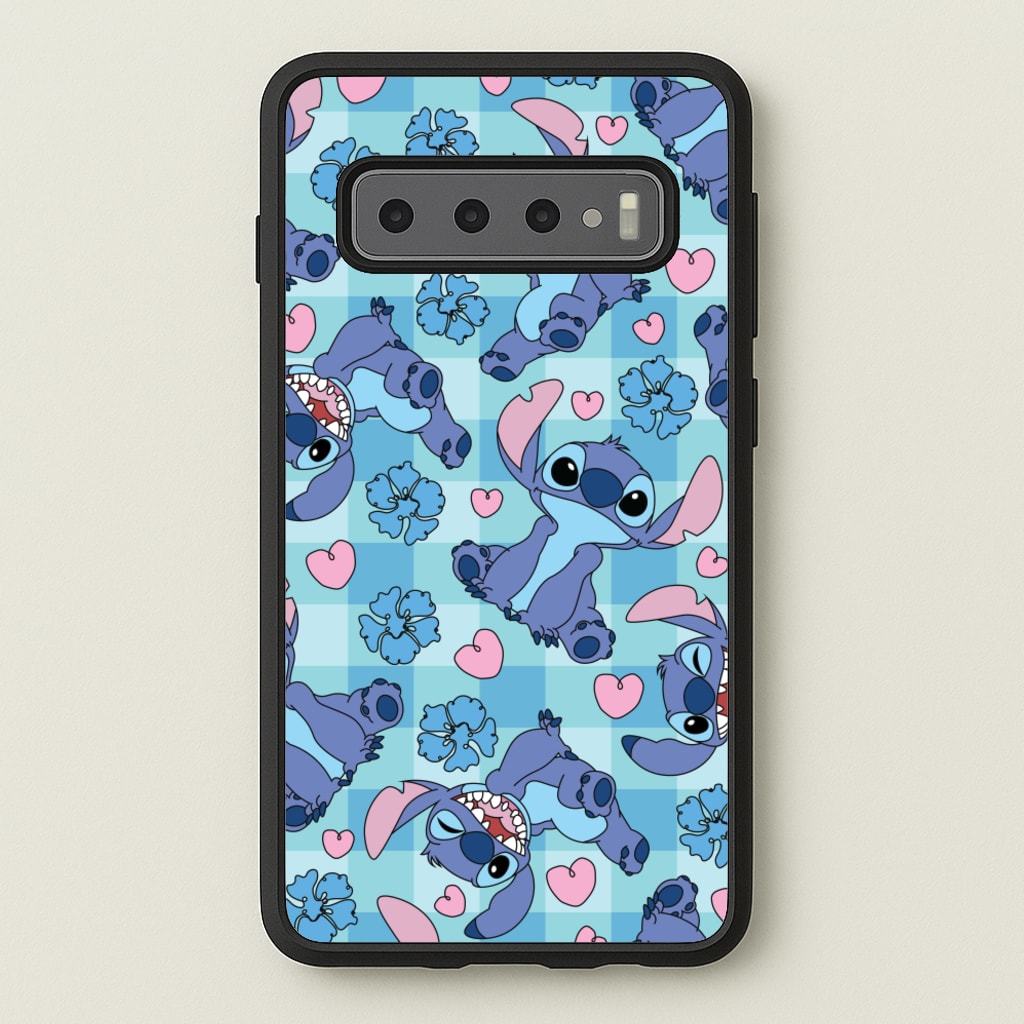Blue Alien And Hearts Pattern - Disney Phone Case for Galaxy S10 Plus