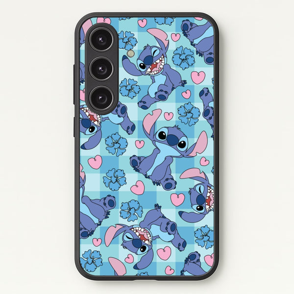 Blue Alien And Hearts Pattern - Disney Phone Case for Galaxy S24