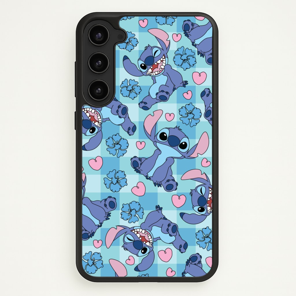 Blue Alien And Hearts Pattern - Disney Phone Case for Galaxy S23 Plus