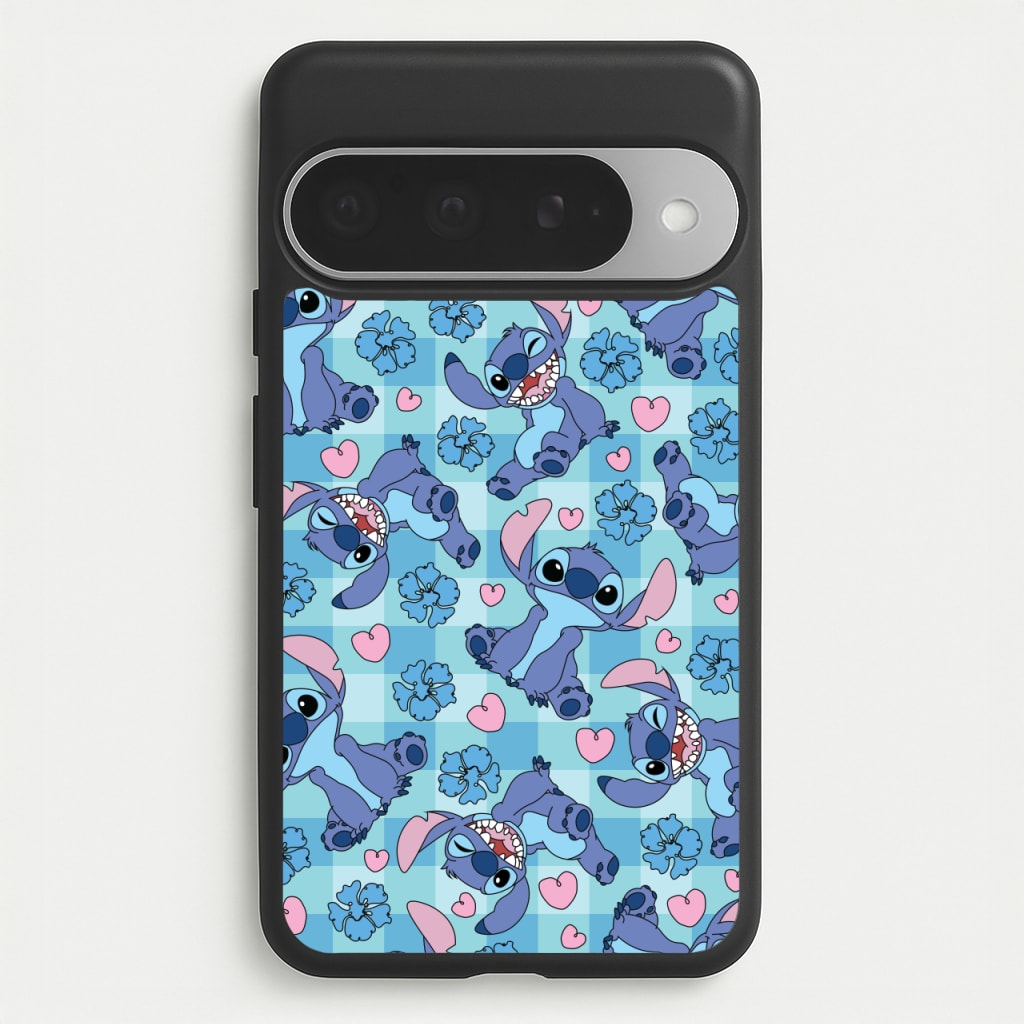 Blue Alien And Hearts Pattern Phone Case for Google Pixel 10 Pro XL