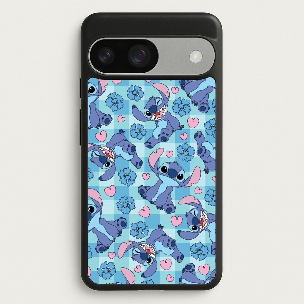 Blue Alien And Hearts Pattern - Disney Phone Case for Google Pixel 9 / 9 Pro