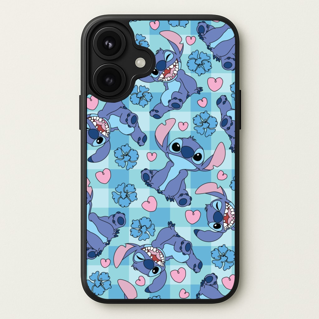 Blue Alien And Hearts Pattern Phone Case for iPhone 17