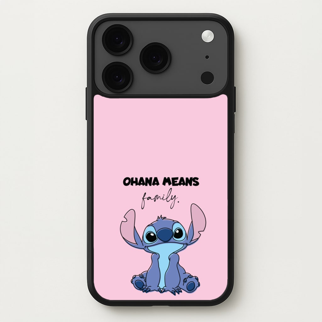 Ohana Means Family Pink Phone Case for iPhone 17 Pro Max