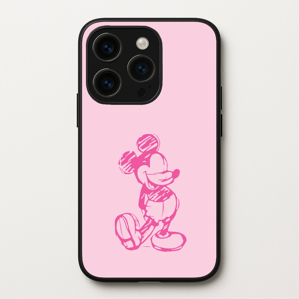 Sketched Mouse Outline Pink - Disney Phone Case for iPhone 15 Pro