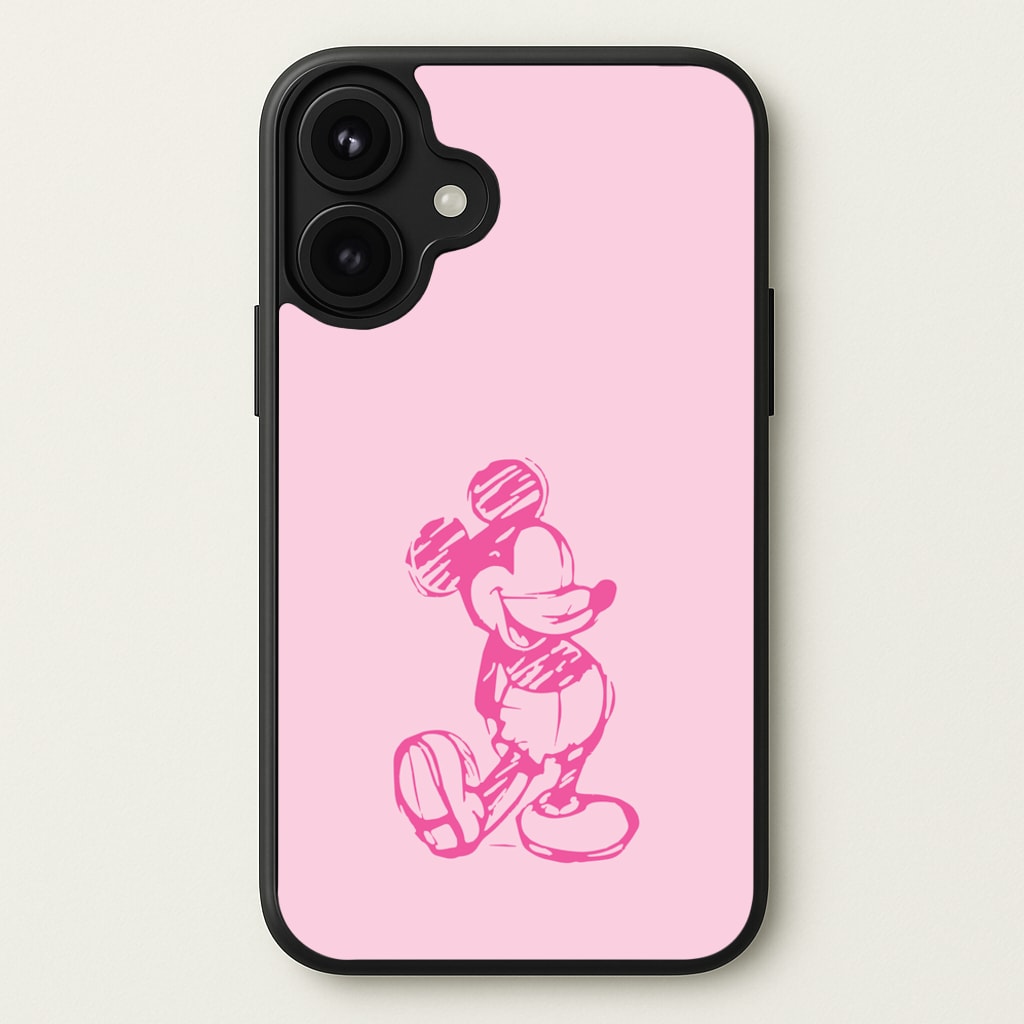 Sketched Mouse Outline Pink Phone Case for iPhone 17