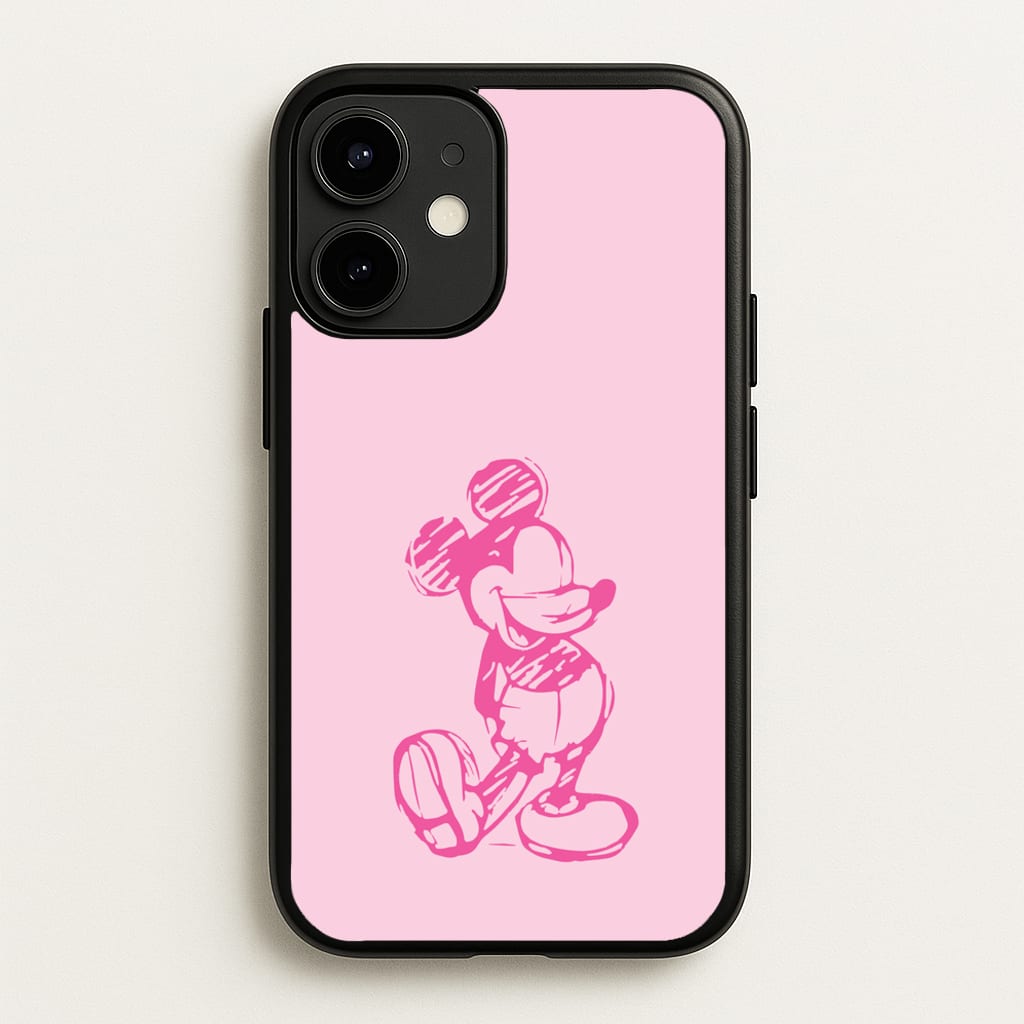 Sketched Mouse Outline Pink - Disney Phone Case for iPhone 12 / 12 Pro