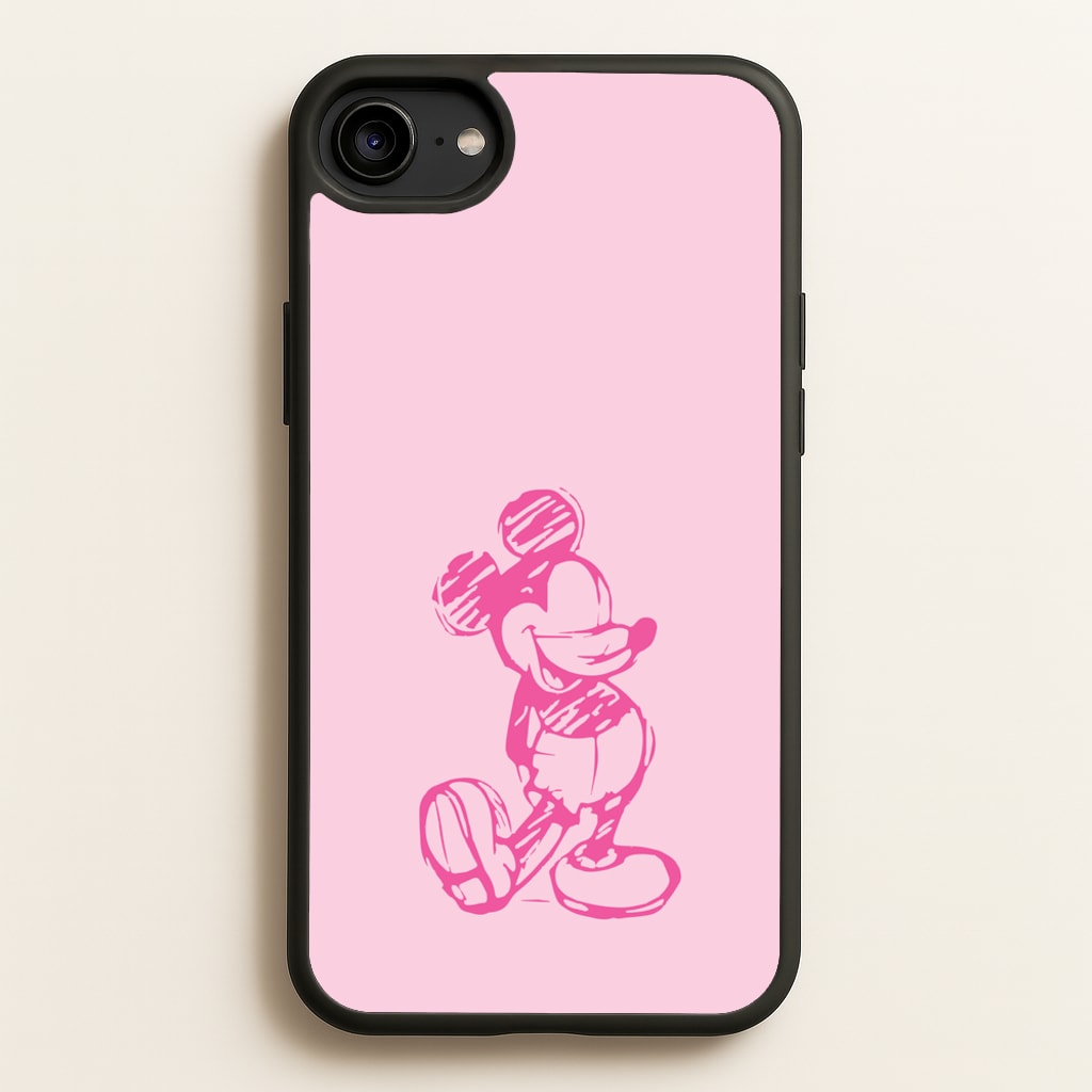 Sketched Mouse Outline Pink - Disney Phone Case for iPhone 6 / 7 / 8 / SE