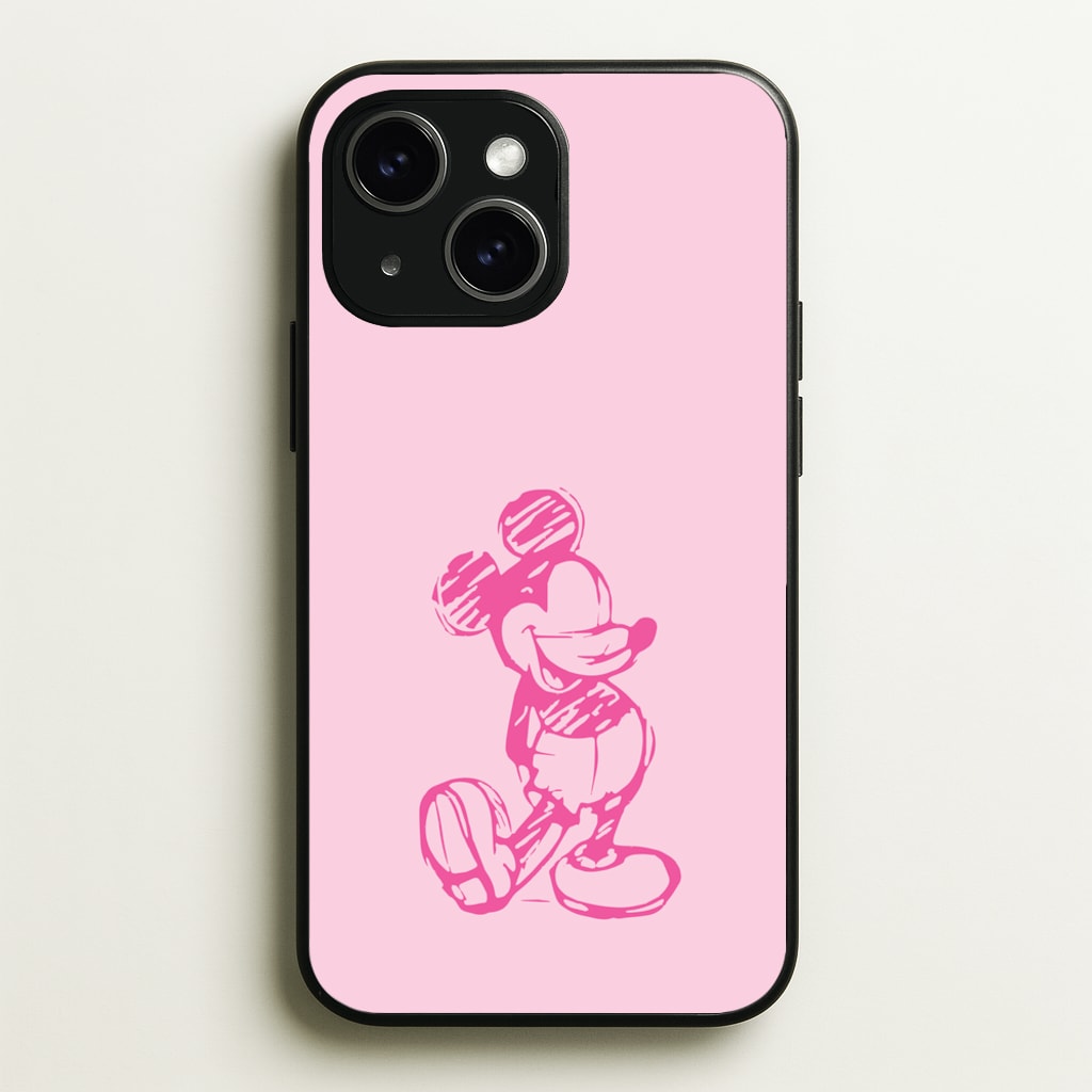 Sketched Mouse Outline Pink - Disney Phone Case for iPhone 15 Plus