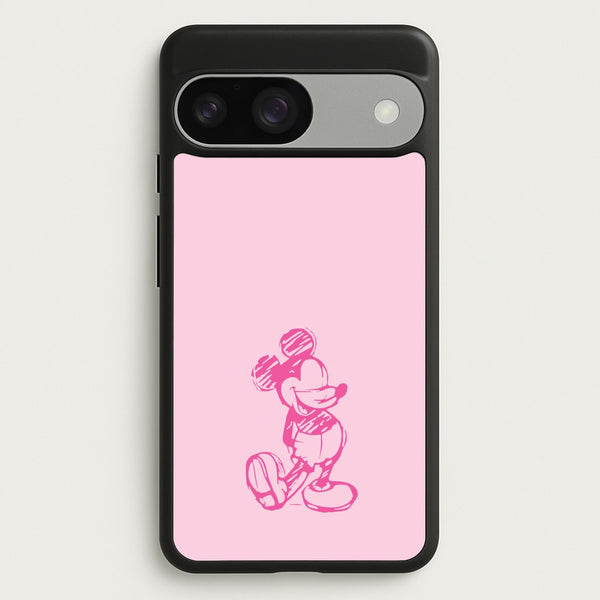 Sketched Mouse Outline Pink - Disney Phone Case for Google Pixel 9 / 9 Pro