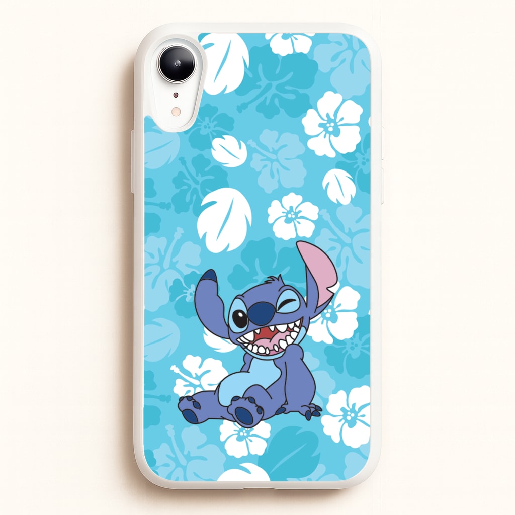 Cute Blue Alien Floral Pattern - Stitch Phone Case for iPhone XR