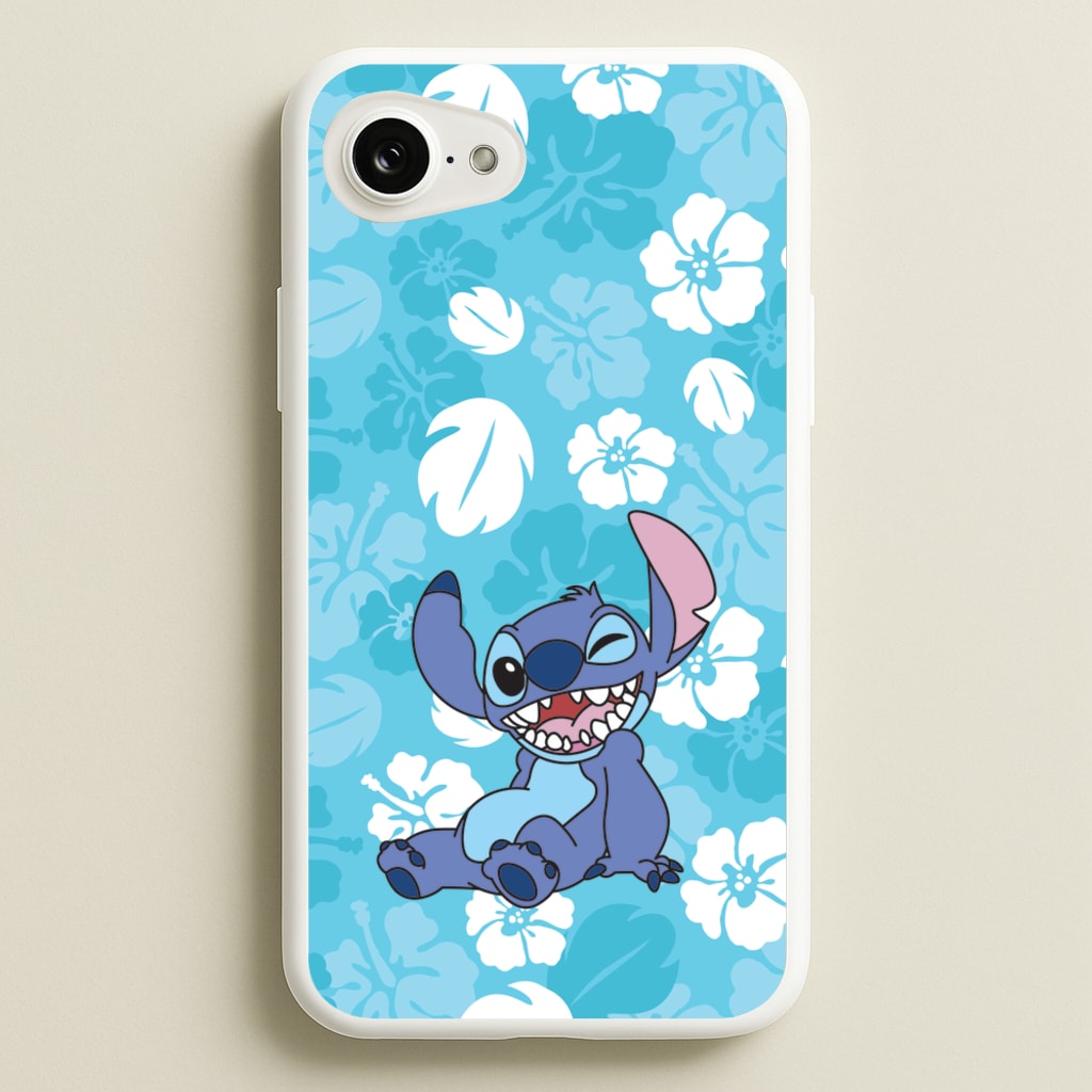 Cute Blue Alien Floral Pattern - Stitch Phone Case for iPhone 16e