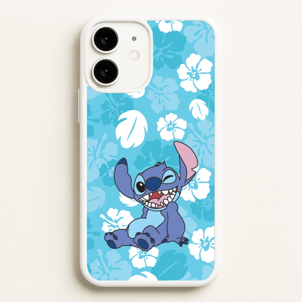 Cute Blue Alien Floral Pattern - Stitch Phone Case for iPhone 11