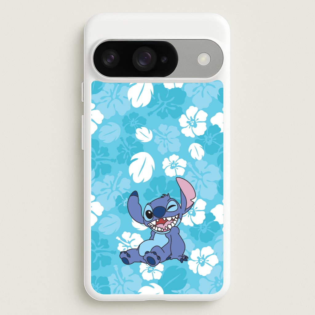 Cute Blue Alien Floral Pattern Phone Case for Google Pixel 10 / 10 Pro