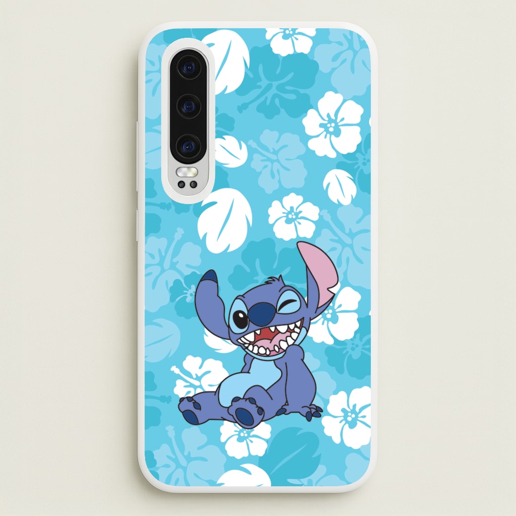Cute Blue Alien Floral Pattern - Stitch Phone Case for Huawei P30