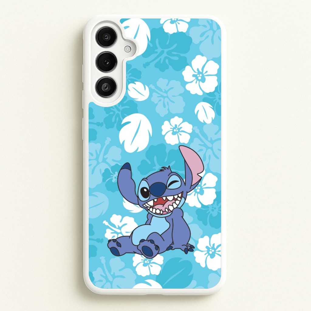 Cute Blue Alien Floral Pattern - Stitch Phone Case for Galaxy A36