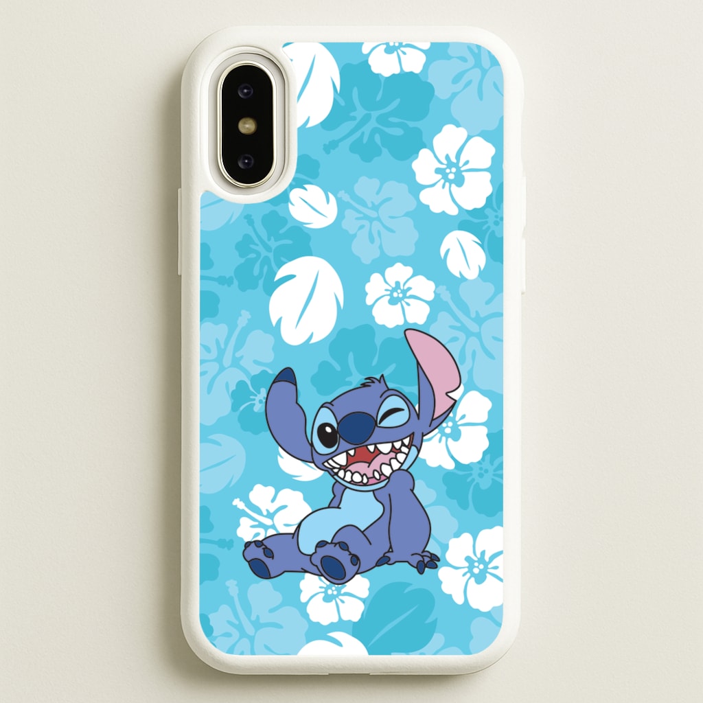 Cute Blue Alien Floral Pattern - Stitch Phone Case for iPhone X / XS