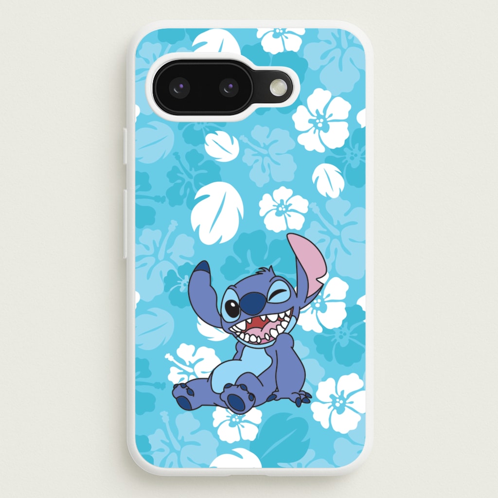 Cute Blue Alien Floral Pattern - Stitch Phone Case for Google Pixel 9a