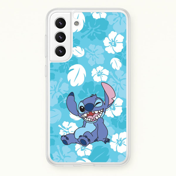 Cute Blue Alien Floral Pattern - Stitch Phone Case for Galaxy S22 Plus