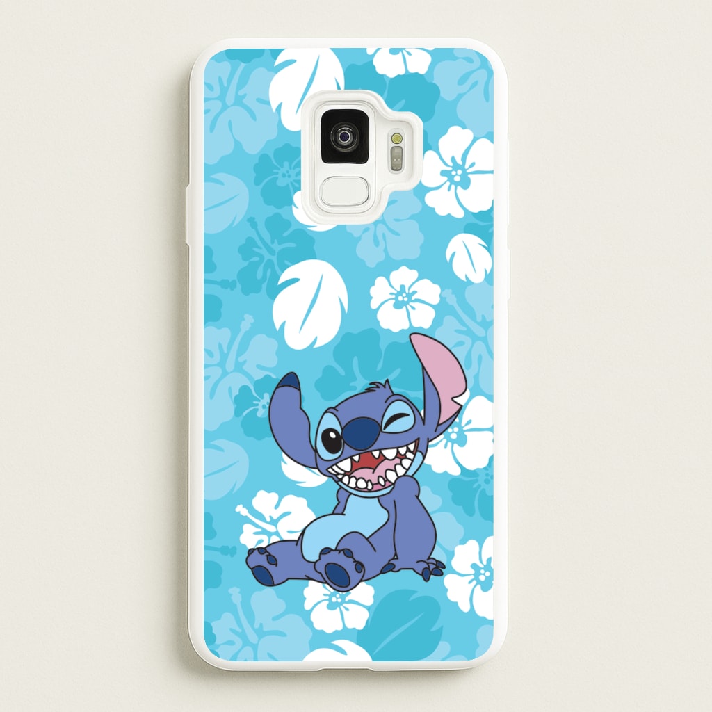 Cute Blue Alien Floral Pattern - Stitch Phone Case for Galaxy S9