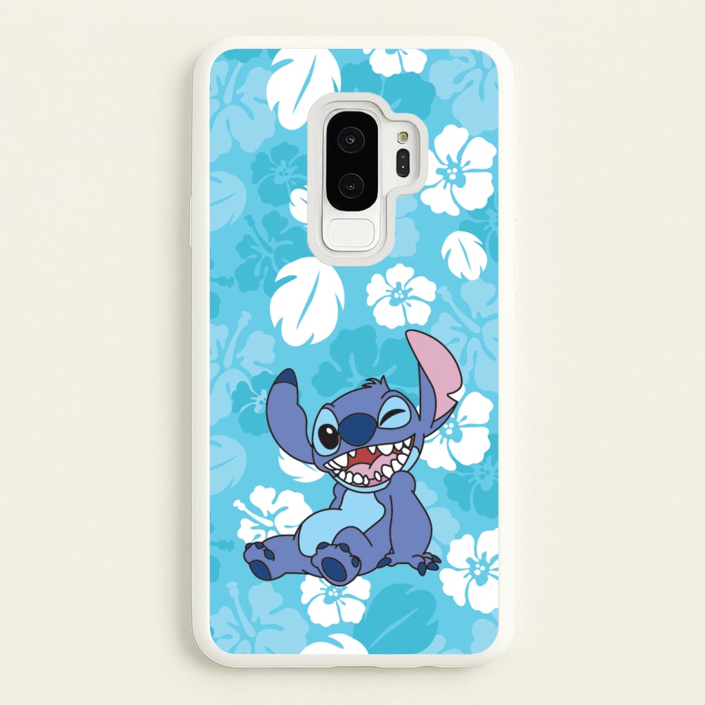 Cute Blue Alien Floral Pattern - Stitch Phone Case for Galaxy S9 Plus