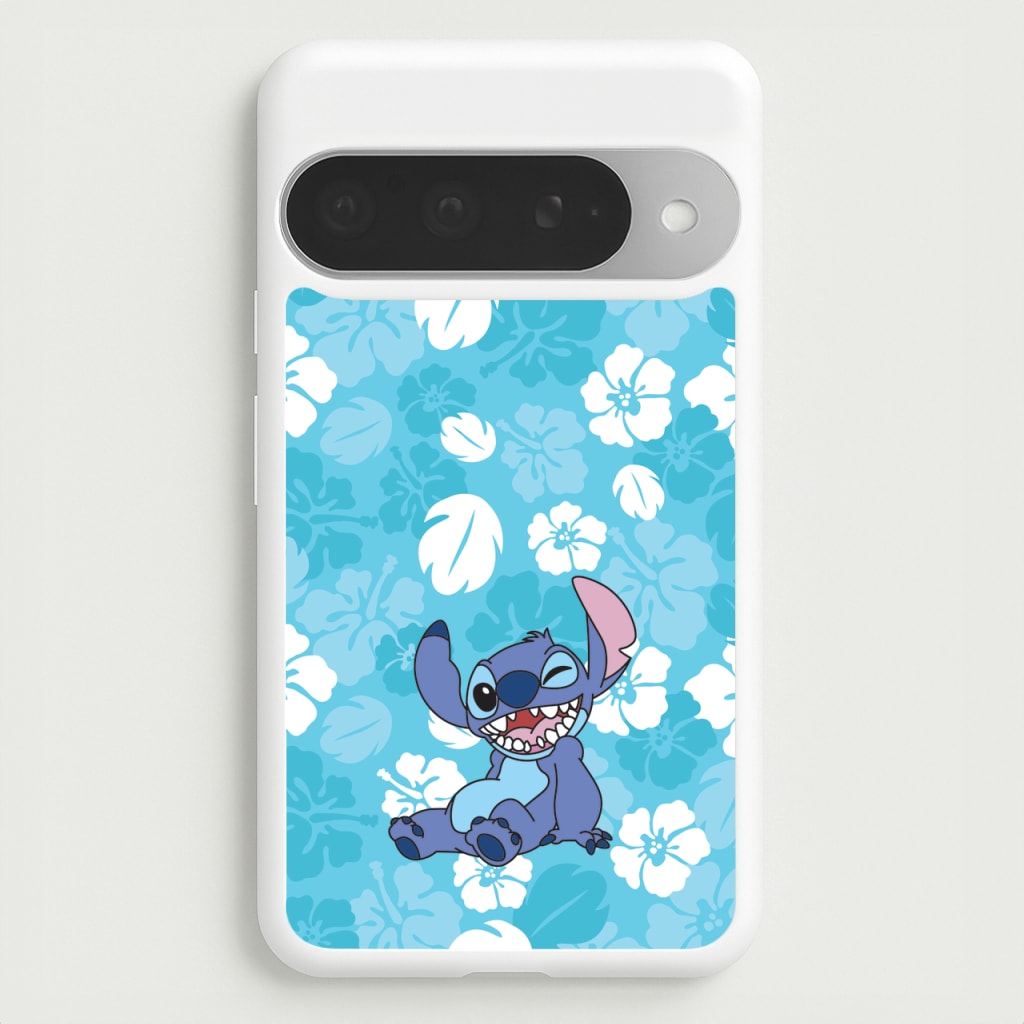 Cute Blue Alien Floral Pattern Phone Case for Google Pixel 10 Pro XL