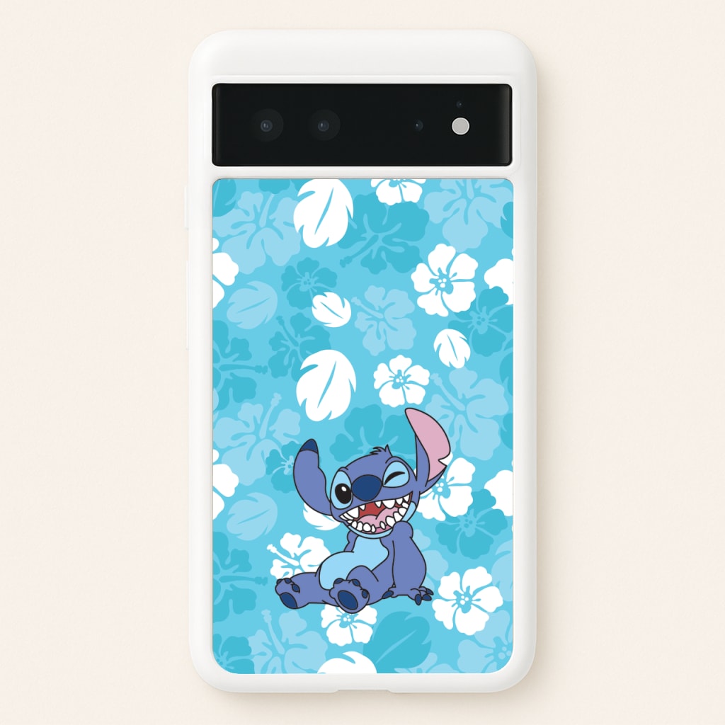 Cute Blue Alien Floral Pattern - Stitch Phone Case for Google Pixel 6