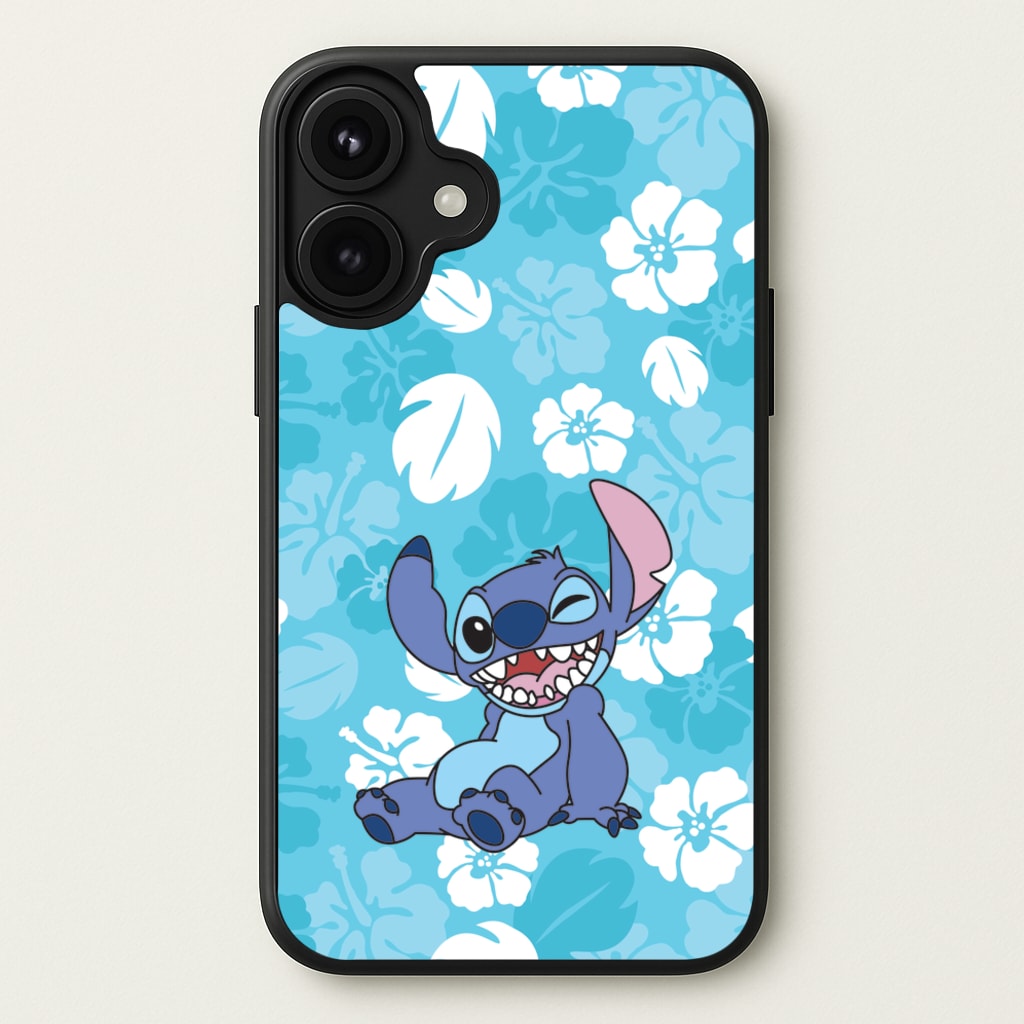 Cute Blue Alien Floral Pattern Phone Case for iPhone 17