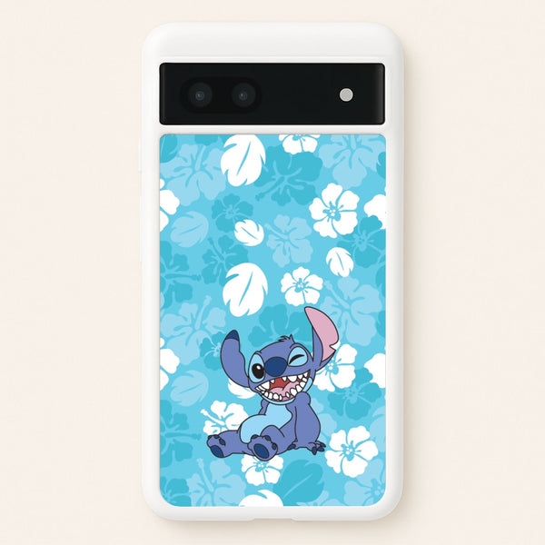 Cute Blue Alien Floral Pattern - Stitch Phone Case for Google Pixel 7a