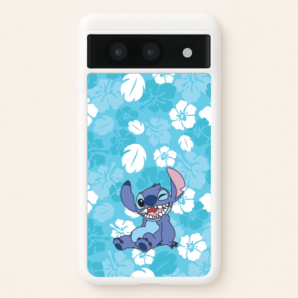 Cute Blue Alien Floral Pattern - Stitch Phone Case for Google Pixel 8a