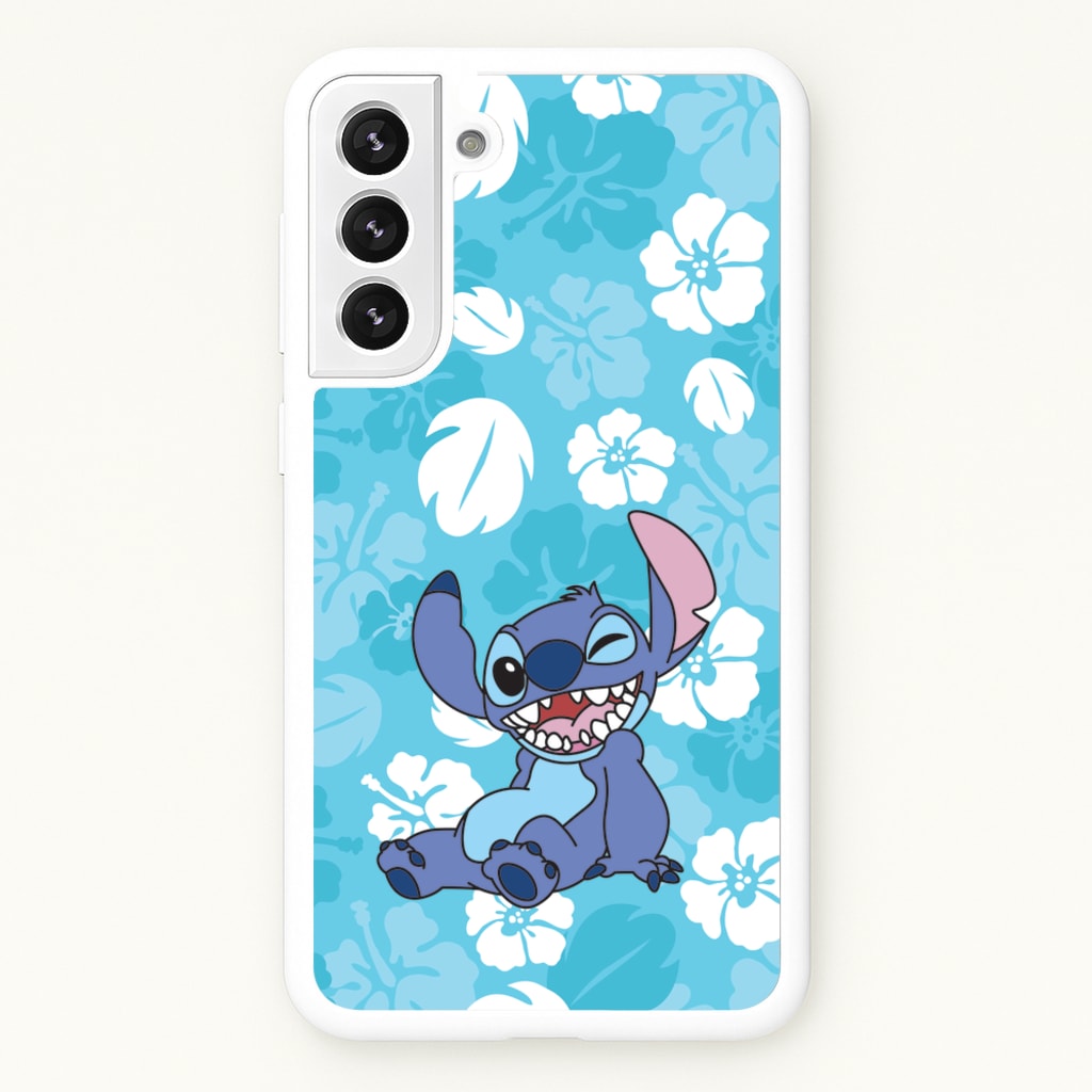 Cute Blue Alien Floral Pattern - Stitch Phone Case for Galaxy S21FE