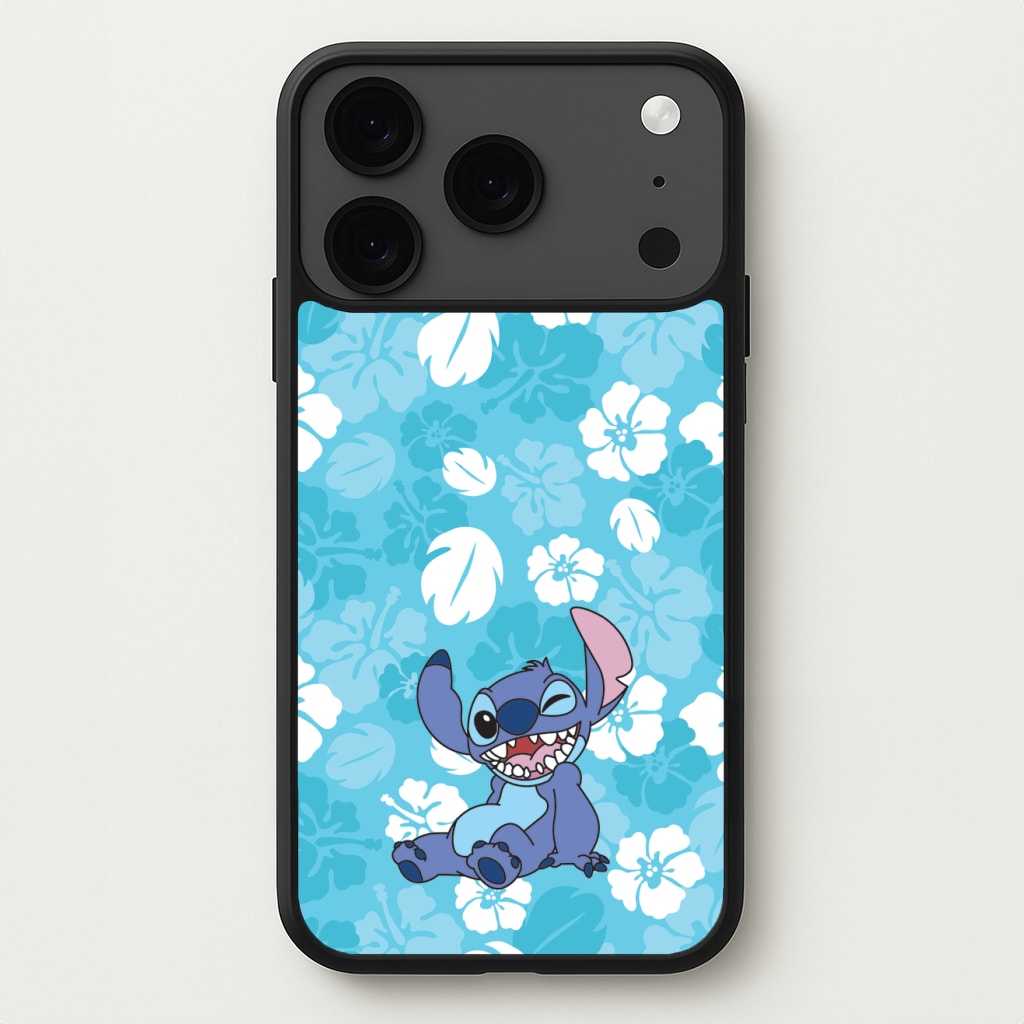 Cute Blue Alien Floral Pattern Phone Case for iPhone 17 Pro Max