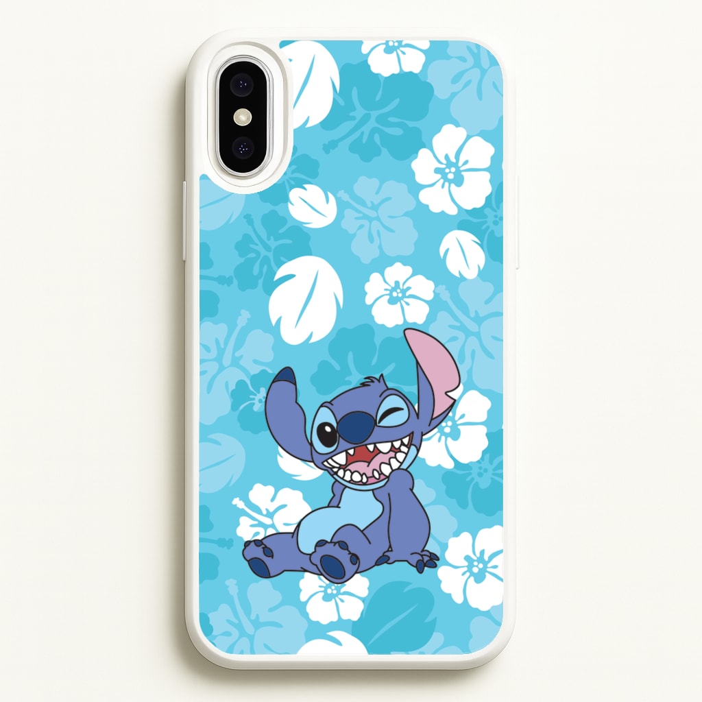Cute Blue Alien Floral Pattern - Stitch Phone Case for iPhone XS Max