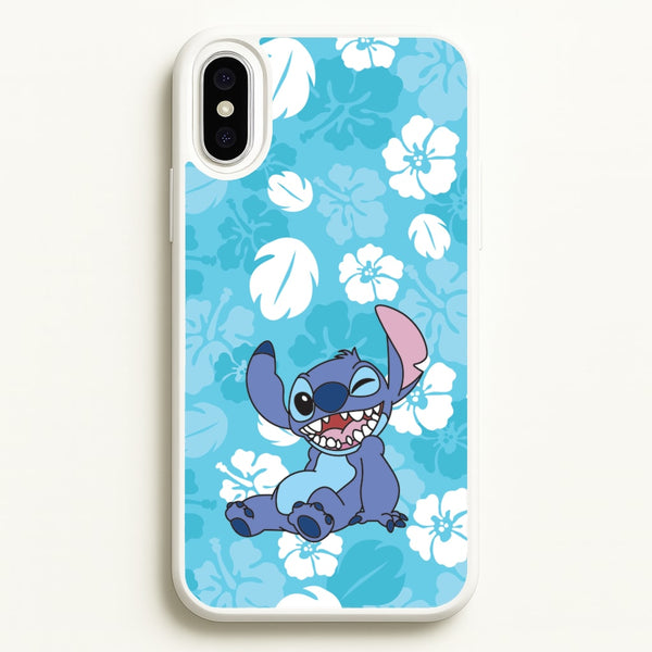 Cute Blue Alien Floral Pattern - Stitch Phone Case for iPhone XS Max