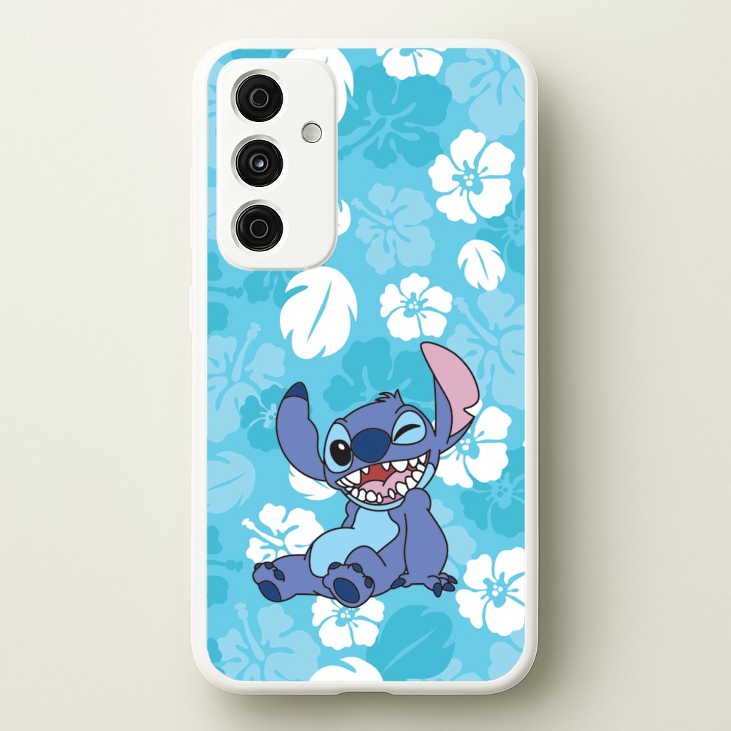 Cute Blue Alien Floral Pattern - Stitch Phone Case for Galaxy A55