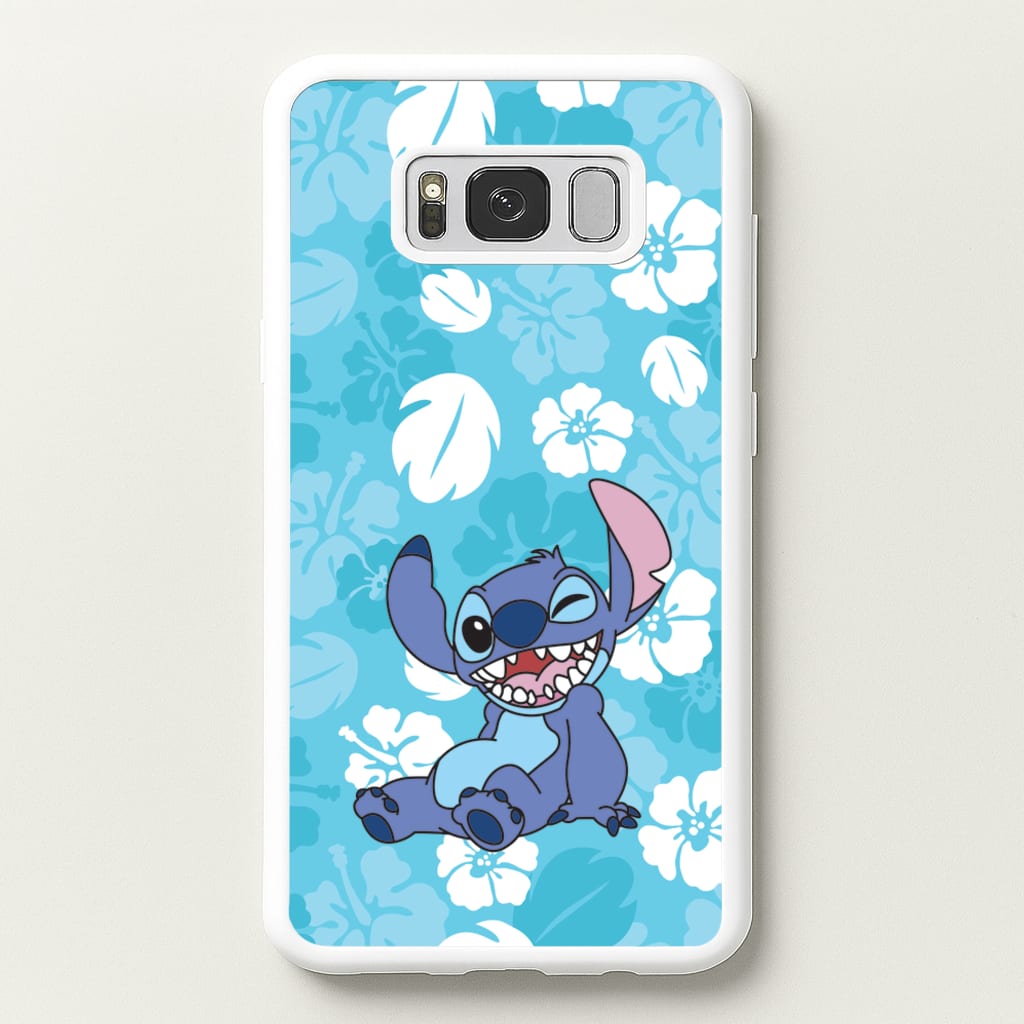 Cute Blue Alien Floral Pattern - Stitch Phone Case for Galaxy S8 Plus