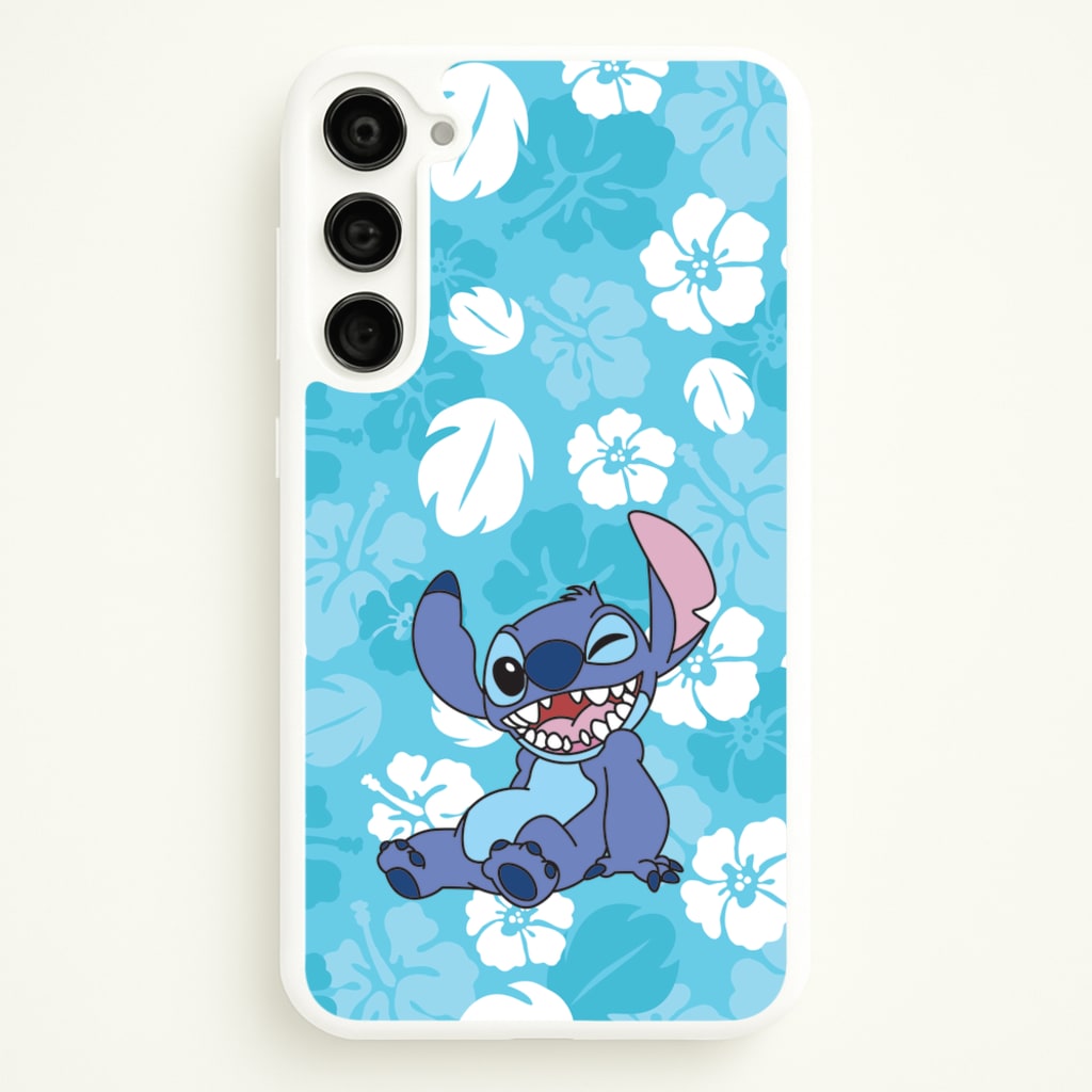 Cute Blue Alien Floral Pattern - Stitch Phone Case for Galaxy S23 Plus