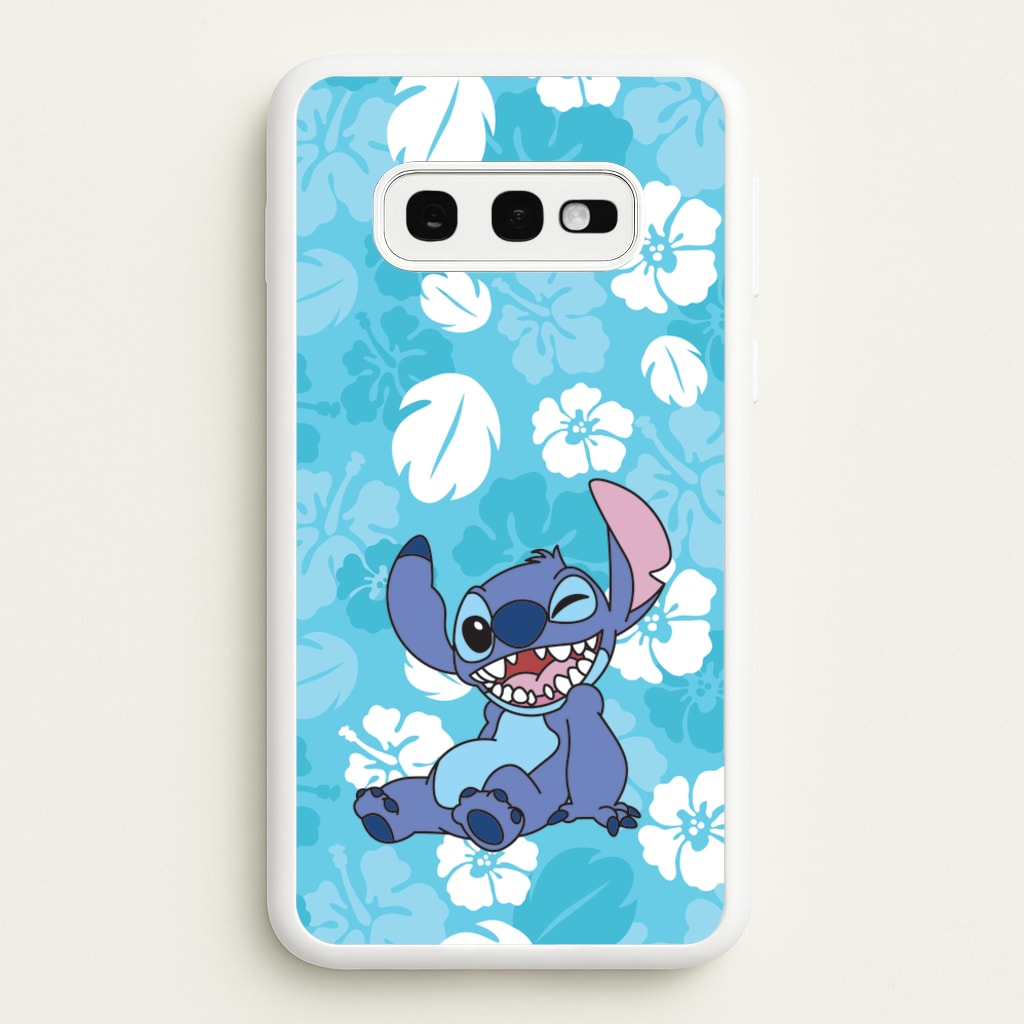 Cute Blue Alien Floral Pattern - Stitch Phone Case for Galaxy S10e