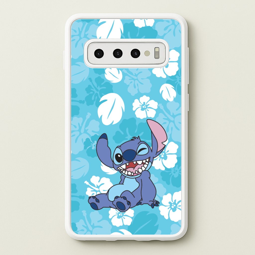 Cute Blue Alien Floral Pattern - Stitch Phone Case for Galaxy S10 Plus