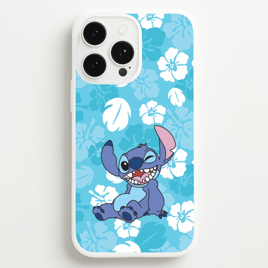 Cute Blue Alien Floral Pattern - Stitch Phone Case for iPhone 13 Pro Max