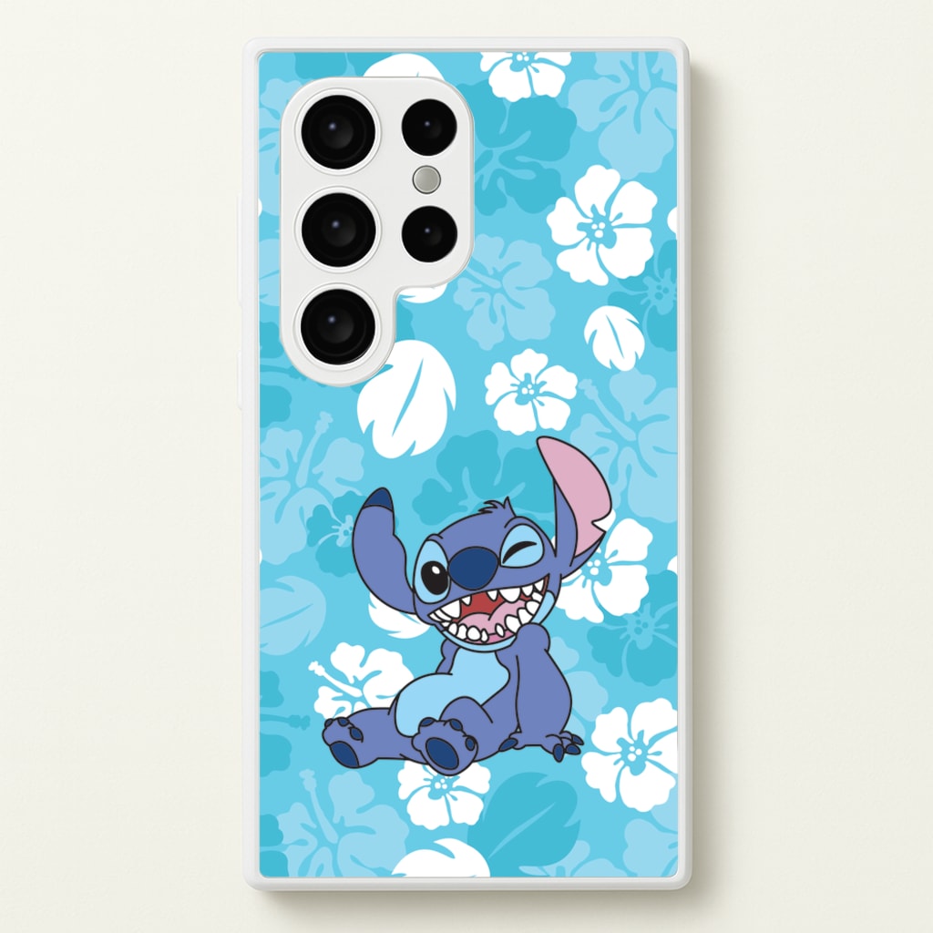 Cute Blue Alien Floral Pattern - Stitch Phone Case for Galaxy S24 Ultra