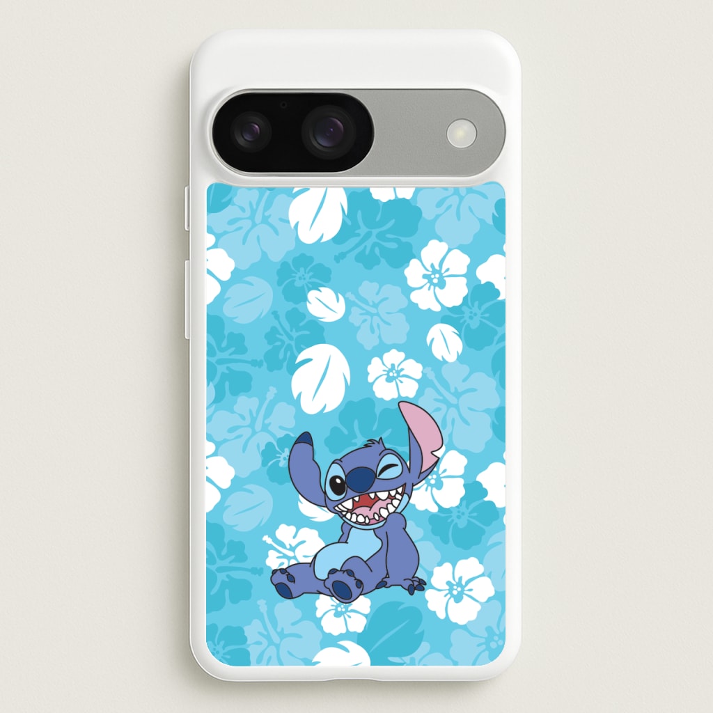 Cute Blue Alien Floral Pattern - Stitch Phone Case for Google Pixel 9 / 9 Pro