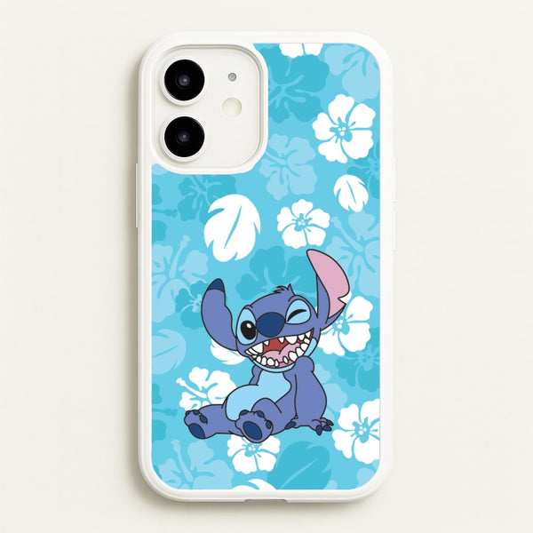 Cute Blue Alien Floral Pattern - Stitch Phone Case for iPhone 12 / 12 Pro