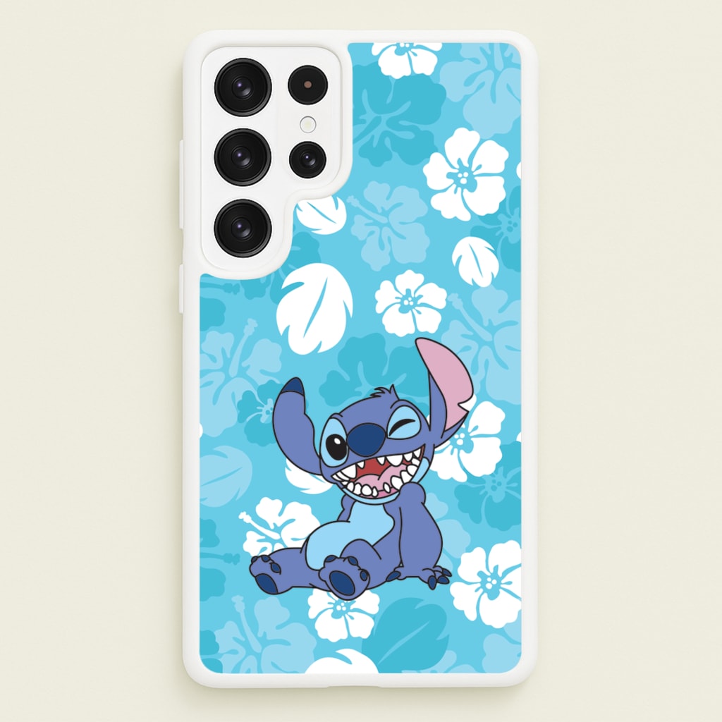 Cute Blue Alien Floral Pattern - Stitch Phone Case for Galaxy S22 Ultra