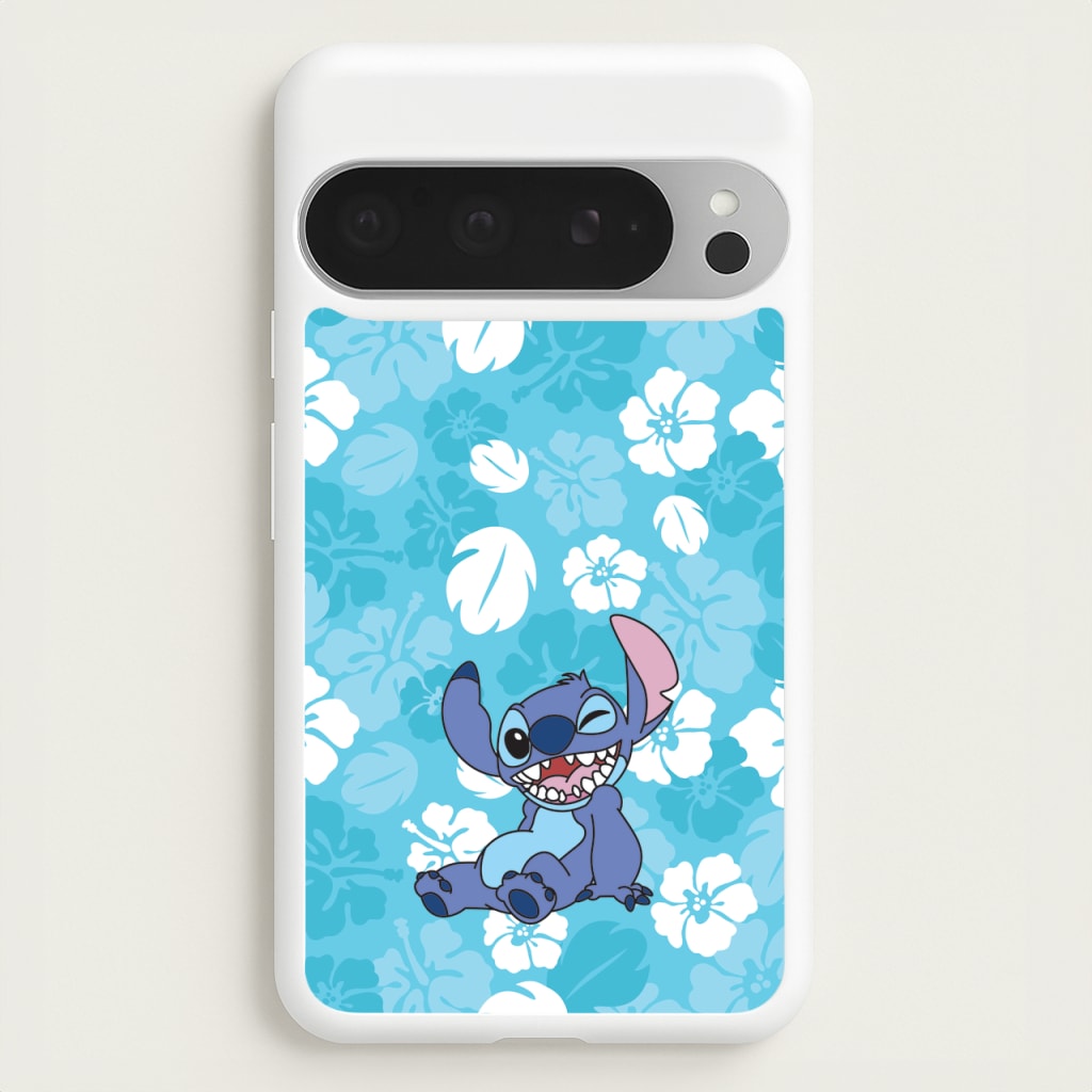 Cute Blue Alien Floral Pattern - Stitch Phone Case for Google Pixel 9 Pro XL