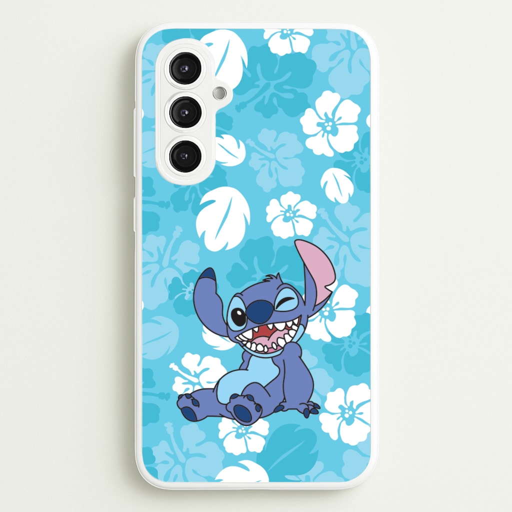 Cute Blue Alien Floral Pattern - Stitch Phone Case for Galaxy S23FE