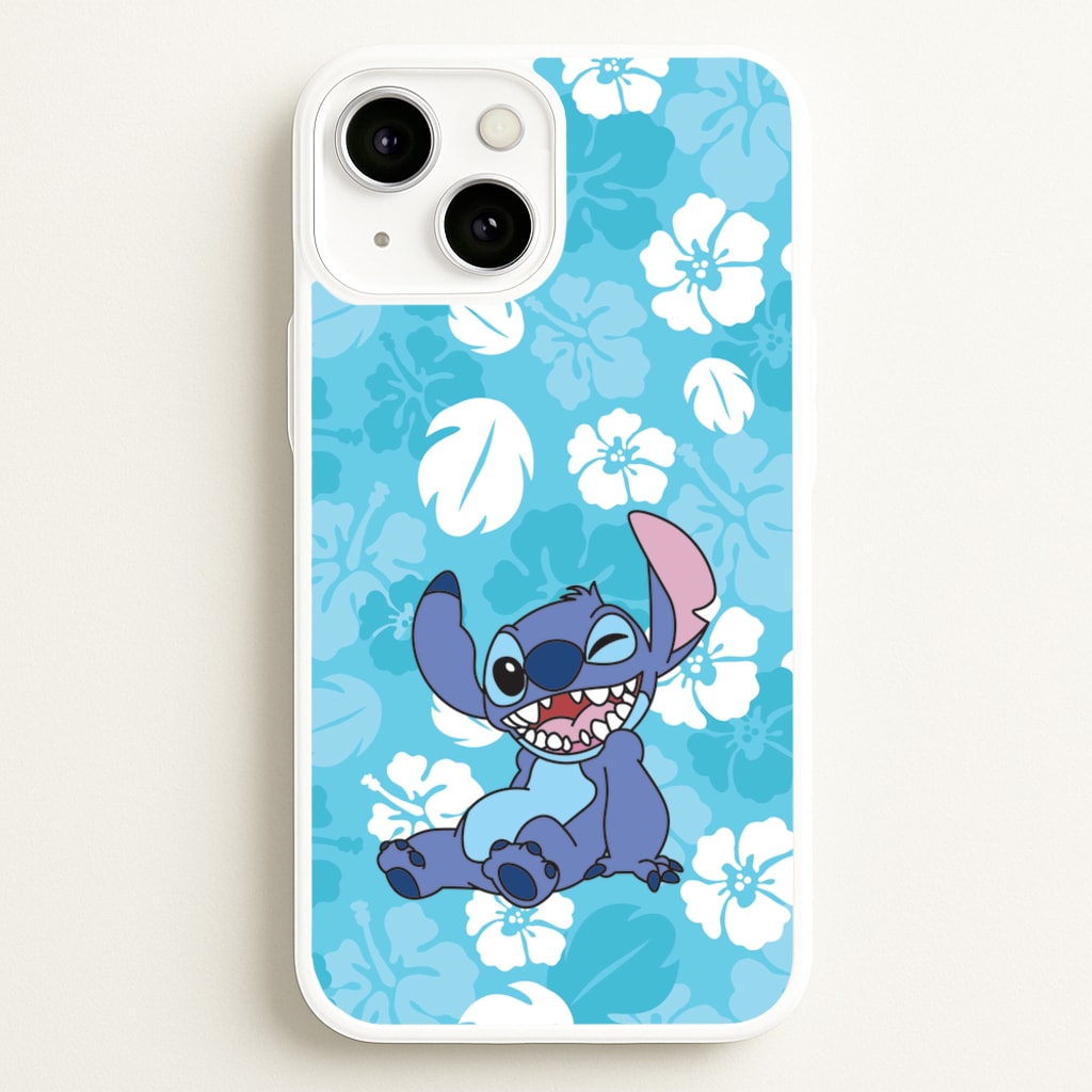 Cute Blue Alien Floral Pattern - Stitch Phone Case for iPhone 13 Mini