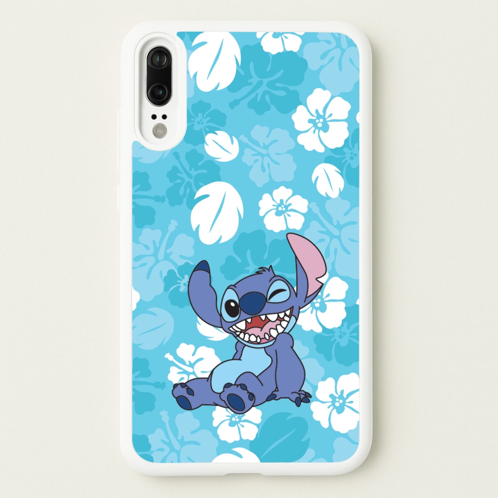 Cute Blue Alien Floral Pattern - Stitch Phone Case for Huawei P20