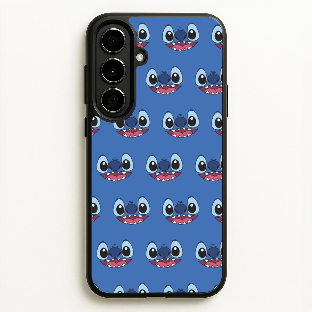 Blue Alien Face Pattern - Stitch Phone Case for Galaxy A56
