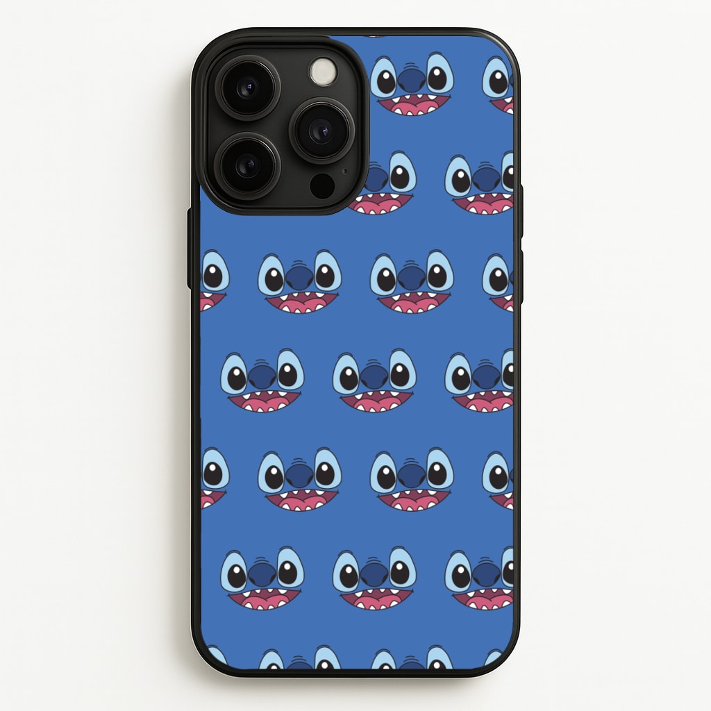 Blue Alien Face Pattern - Stitch Phone Case for iPhone 13 Pro Max