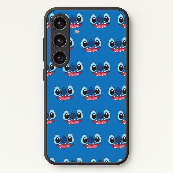 Blue Alien Face Pattern - Stitch Phone Case for Galaxy S24